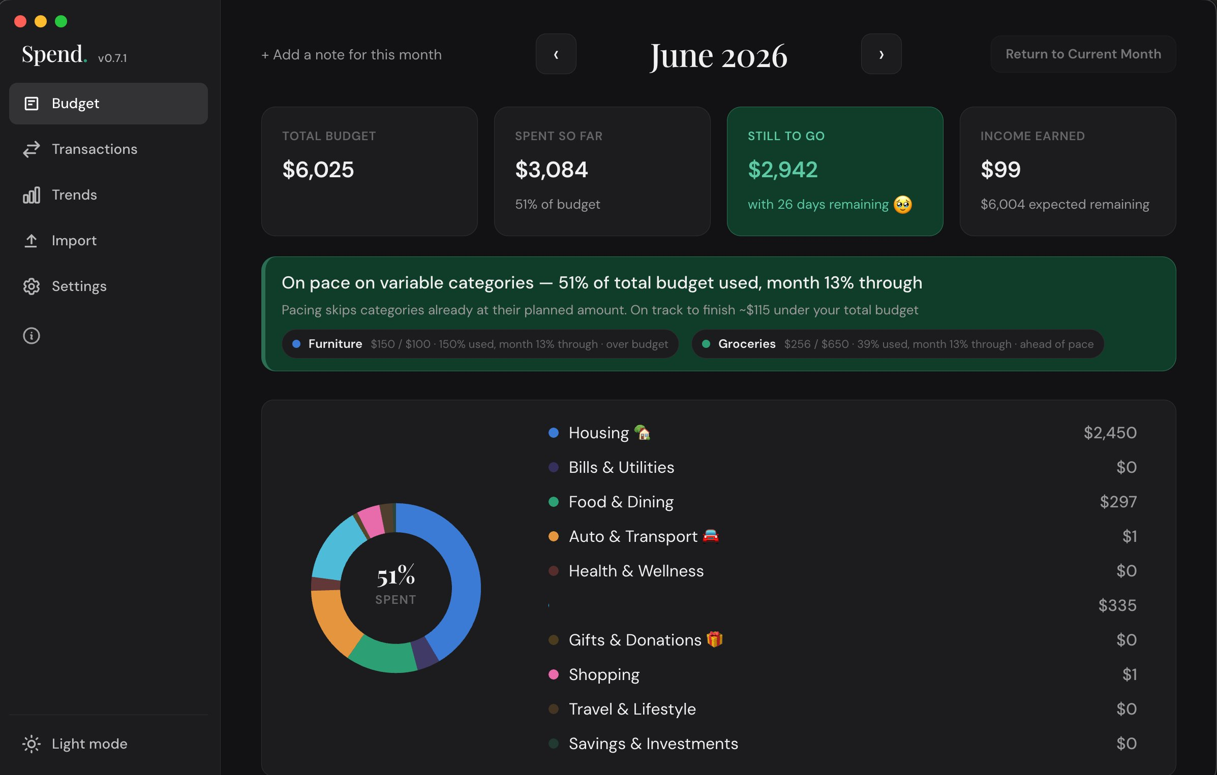Spend app screenshot