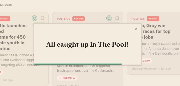 Catch Up modal reading All caught up in The Pool