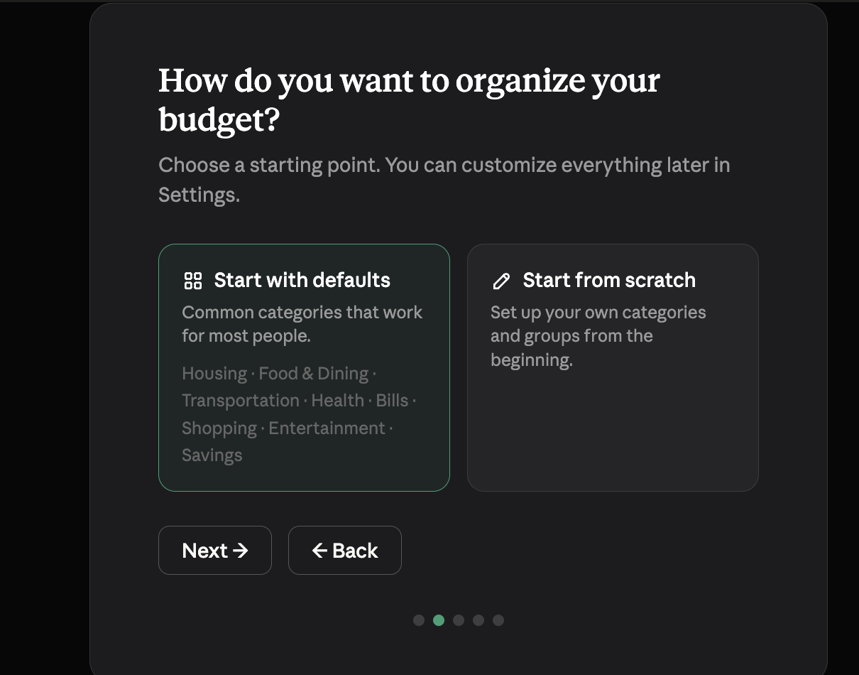 Choose your budget categories