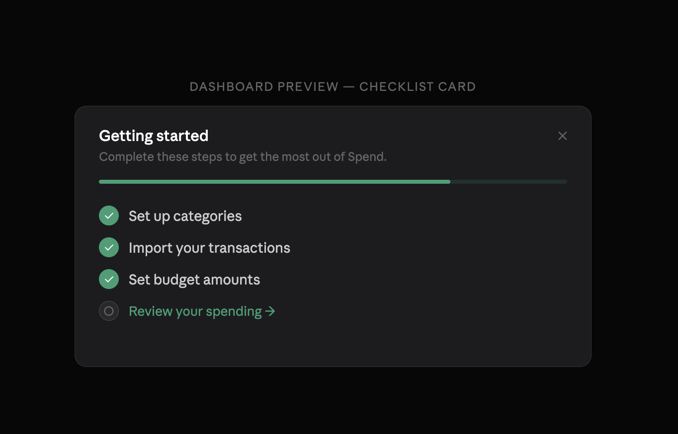Getting started checklist on the dashboard